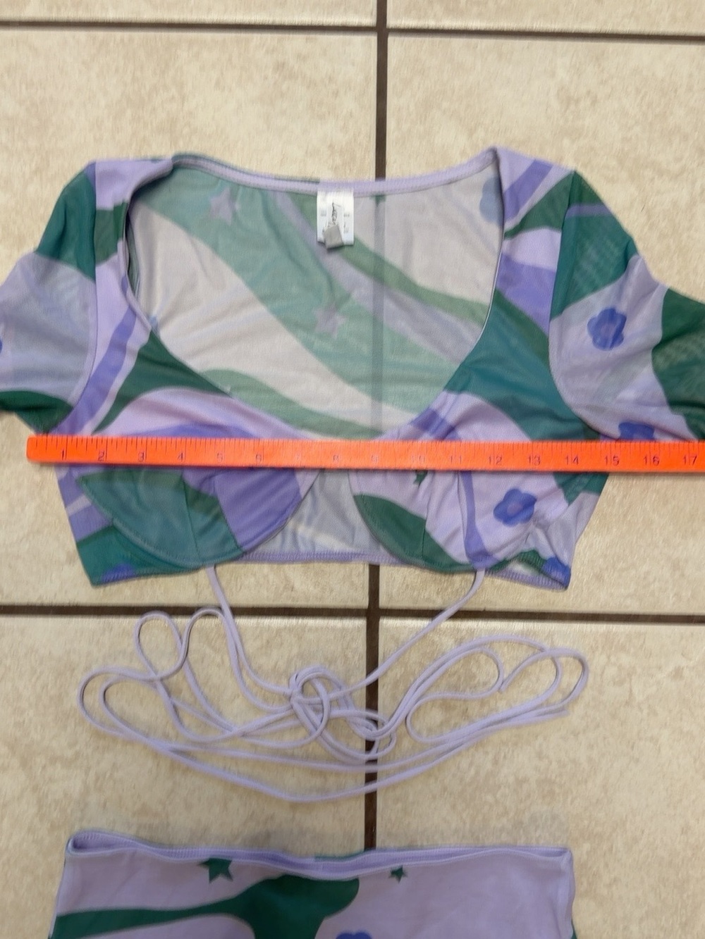 Lucy in the Sky Retro Swirl Mesh Crop Top Mini Skirt Set Size Medium - Picture 6 of 8